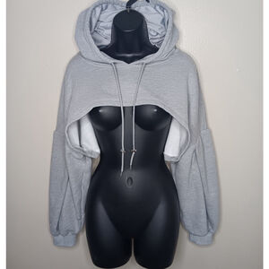 Popflex Shruggie Women's L/XL Hoodie Cropped Gray Oversized Yoga